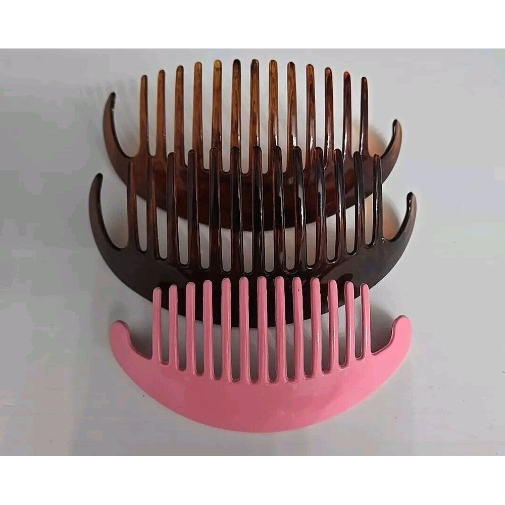 2 Large 6 3/4" Vintage‎ Goody Faux Tortoise Shell Plastic Hair Combs +1 Pink